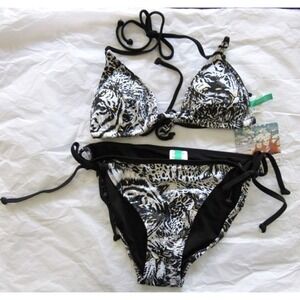 NWT Seekers Australia 8 USA White Tiger Triangle Side Tie Bikini 111300
